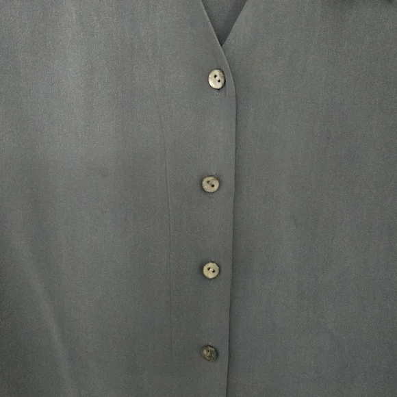 Vintage Preview Collection Blue/Grey Blouse with Cream Lace Collar 100% Silk - Picture 5 of 11